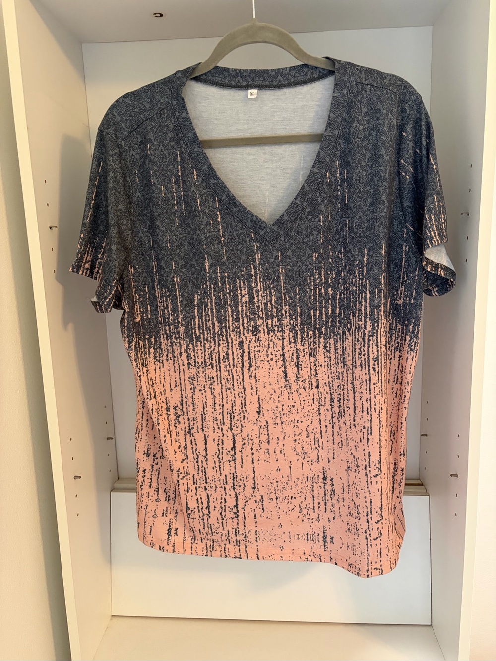 Women's V-Neck Short Sleeve Top - Gray and Peach
